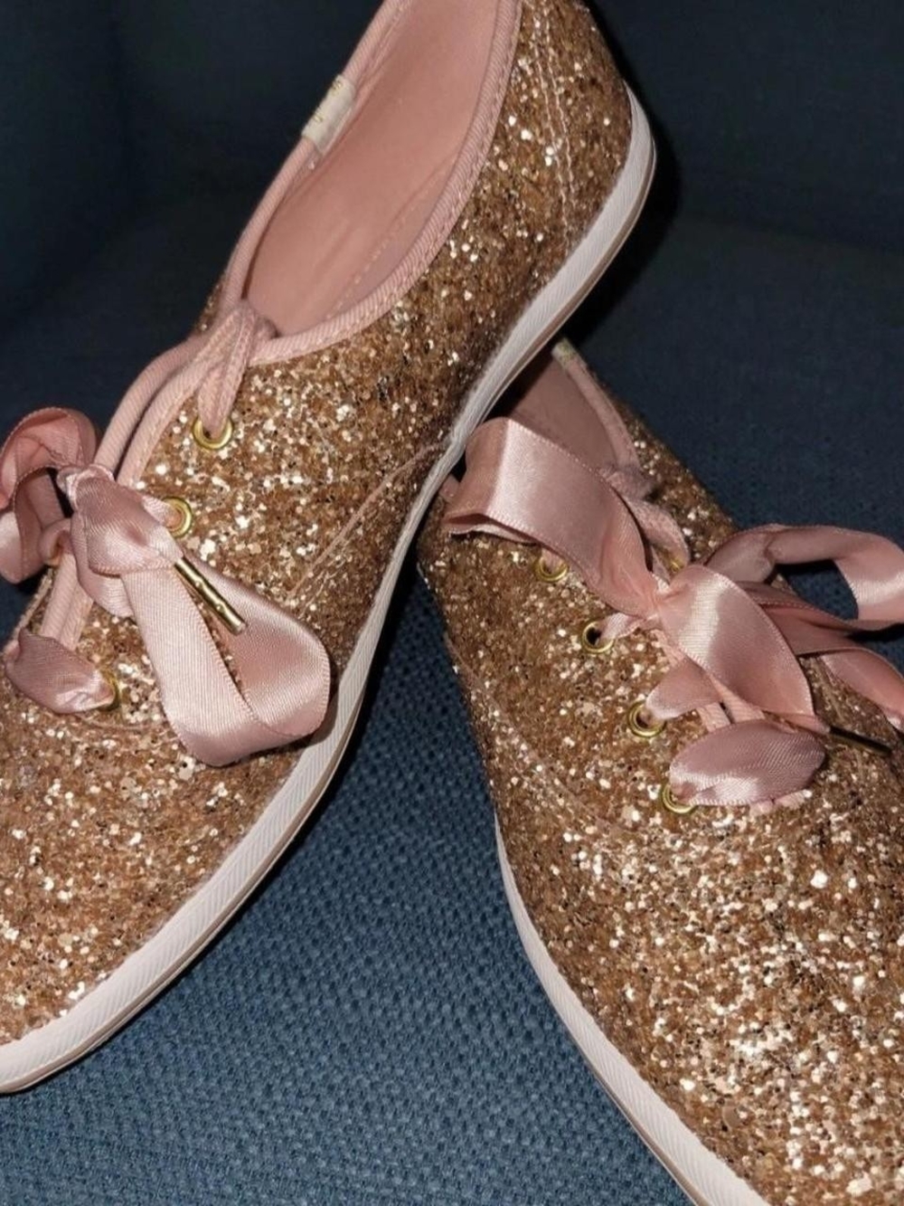 kate spade Rose Gold Glitter Satin Lace-Up Sneakers